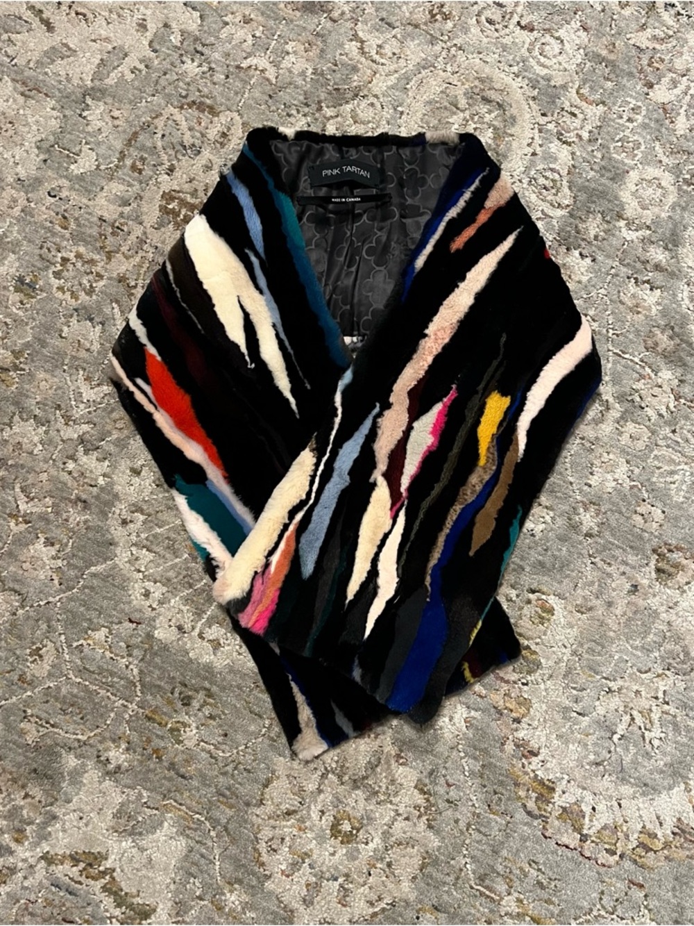 Pink Tartan Black Multicolor Faux Fur Scarf